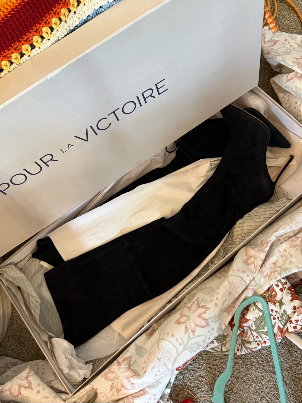 Pour La Victoire Suede Black Over-the-Knee Suede Stiletto Boots - Women